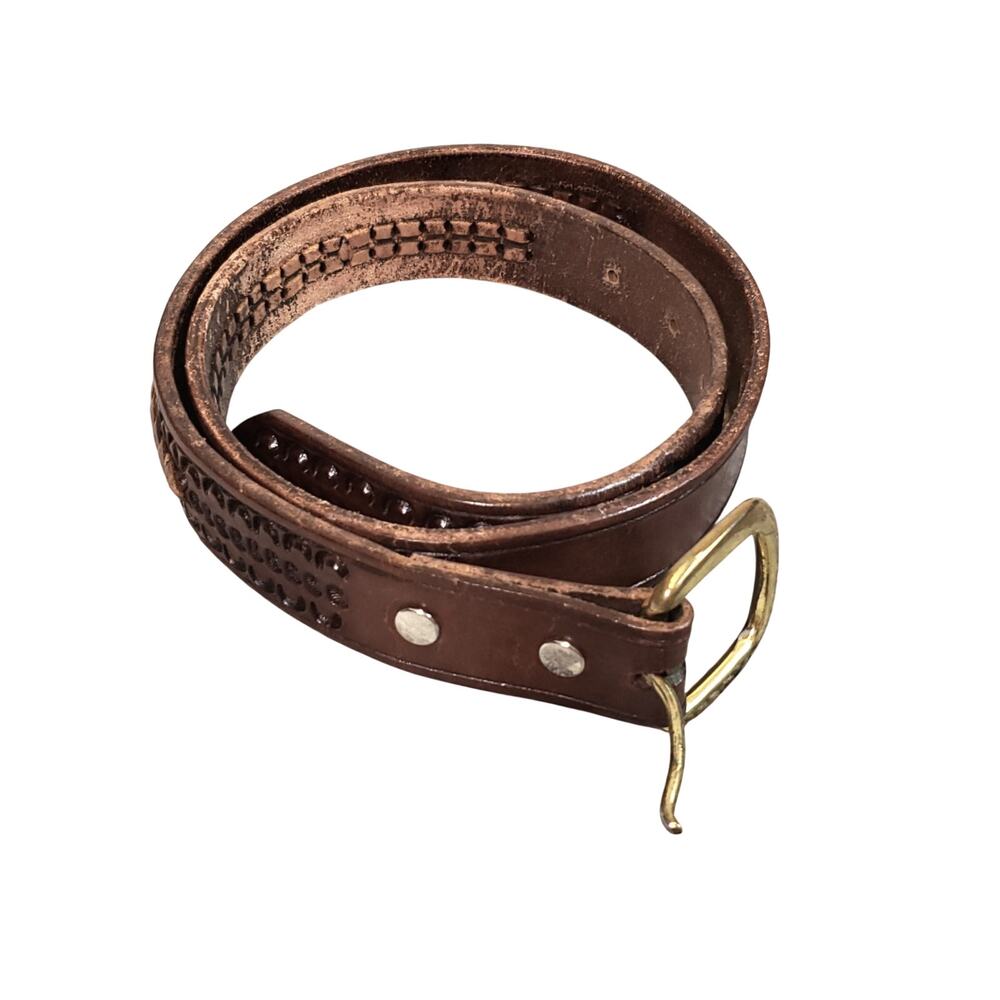 Vintage Leather Braided Belt Gold Toned Buckle size 36